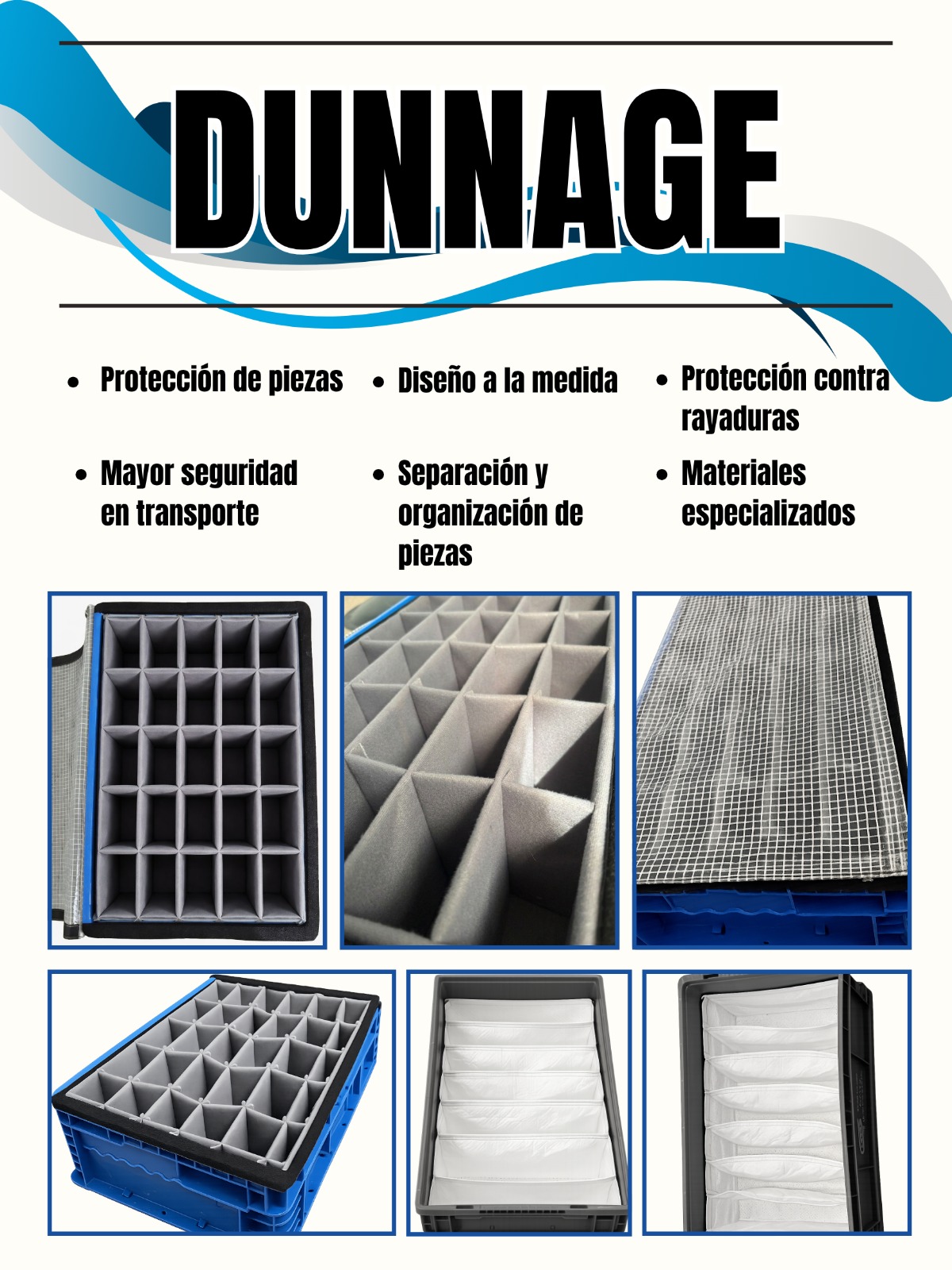 Detalle de divisiones de espuma o textil industrial